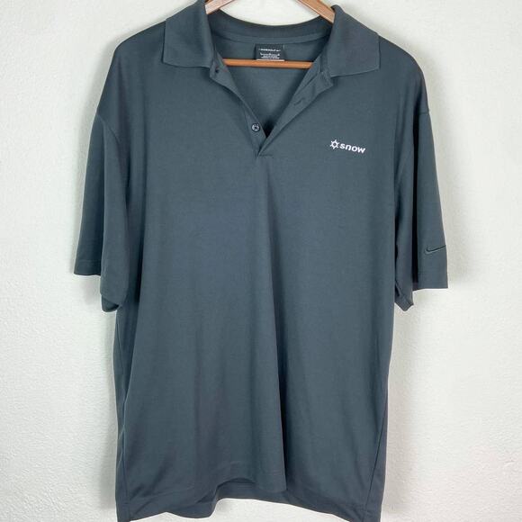 Nike Golf Dri-Fit Polo Size L Dark Gray Short Sleeve Performance Shirt Snow Logo - Picture 1 of 8